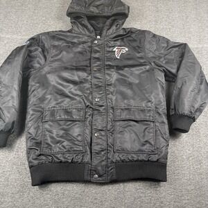 Atlanta Falcons Jacket Mens Medium Black NFL Pro Line Winter Hood Lined Full Zip